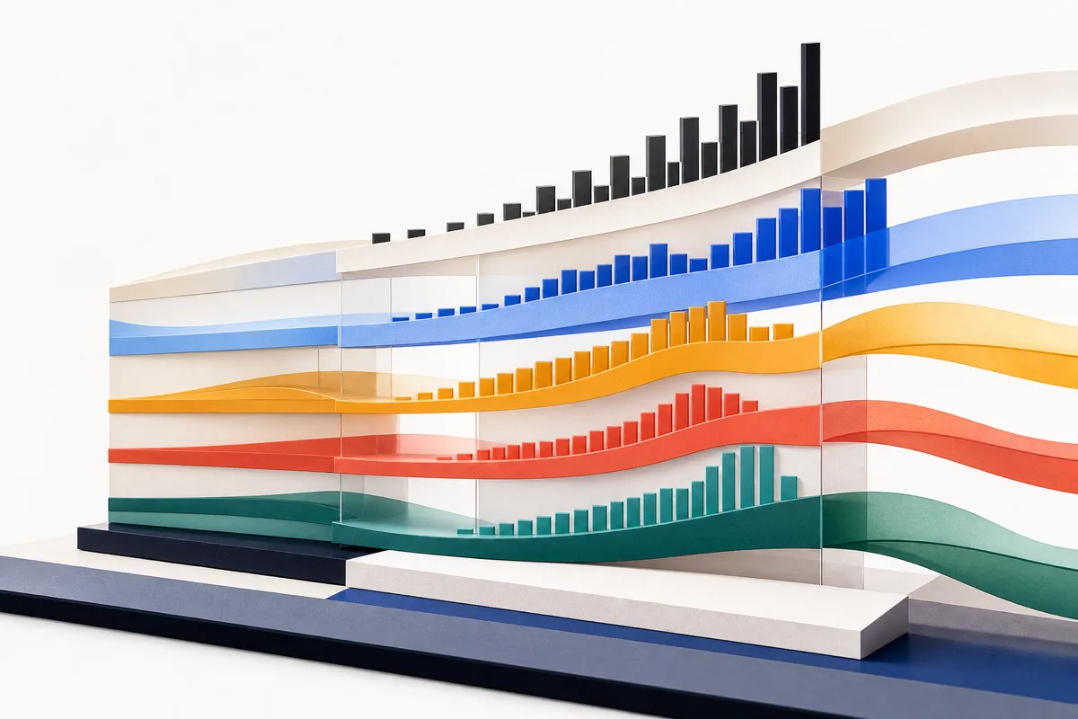 Abstract wage distribution made of layered horizontal bars in LaborBrief colors